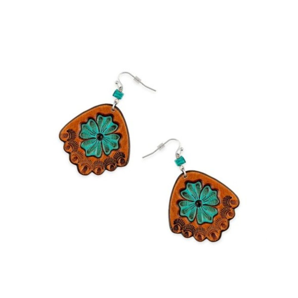 Prairie Blossom Hand-tooled Leather Earrings